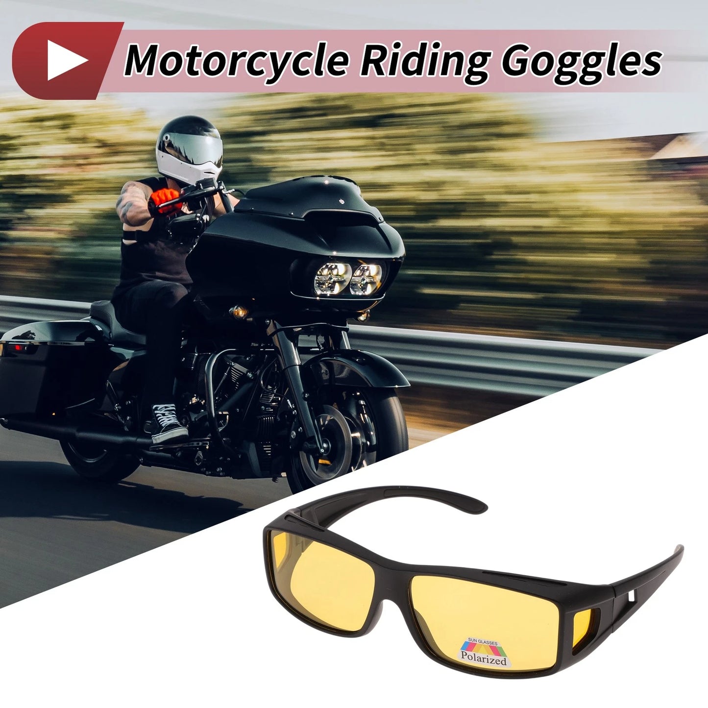 1x Motorcycle Goggles Riding Yellow Lens Black Frame for Motorcycle