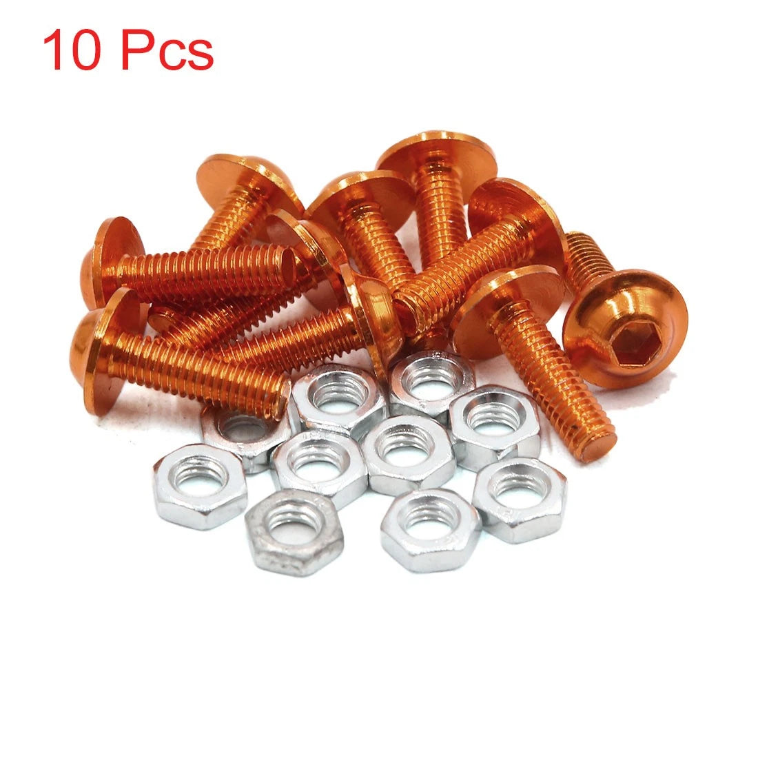 10 x M6 Orange Aluminum Alloy Hex Socket Head Bolts Screws Nuts for Motorcycle