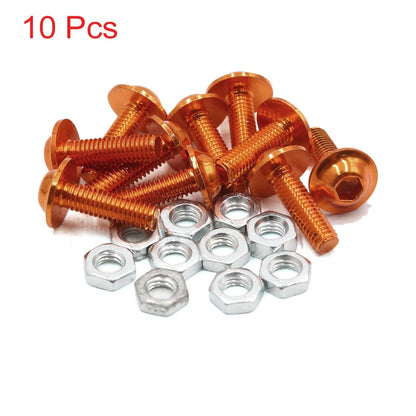 10 x M6 Orange Aluminum Alloy Hex Socket Head Bolts Screws Nuts for Motorcycle