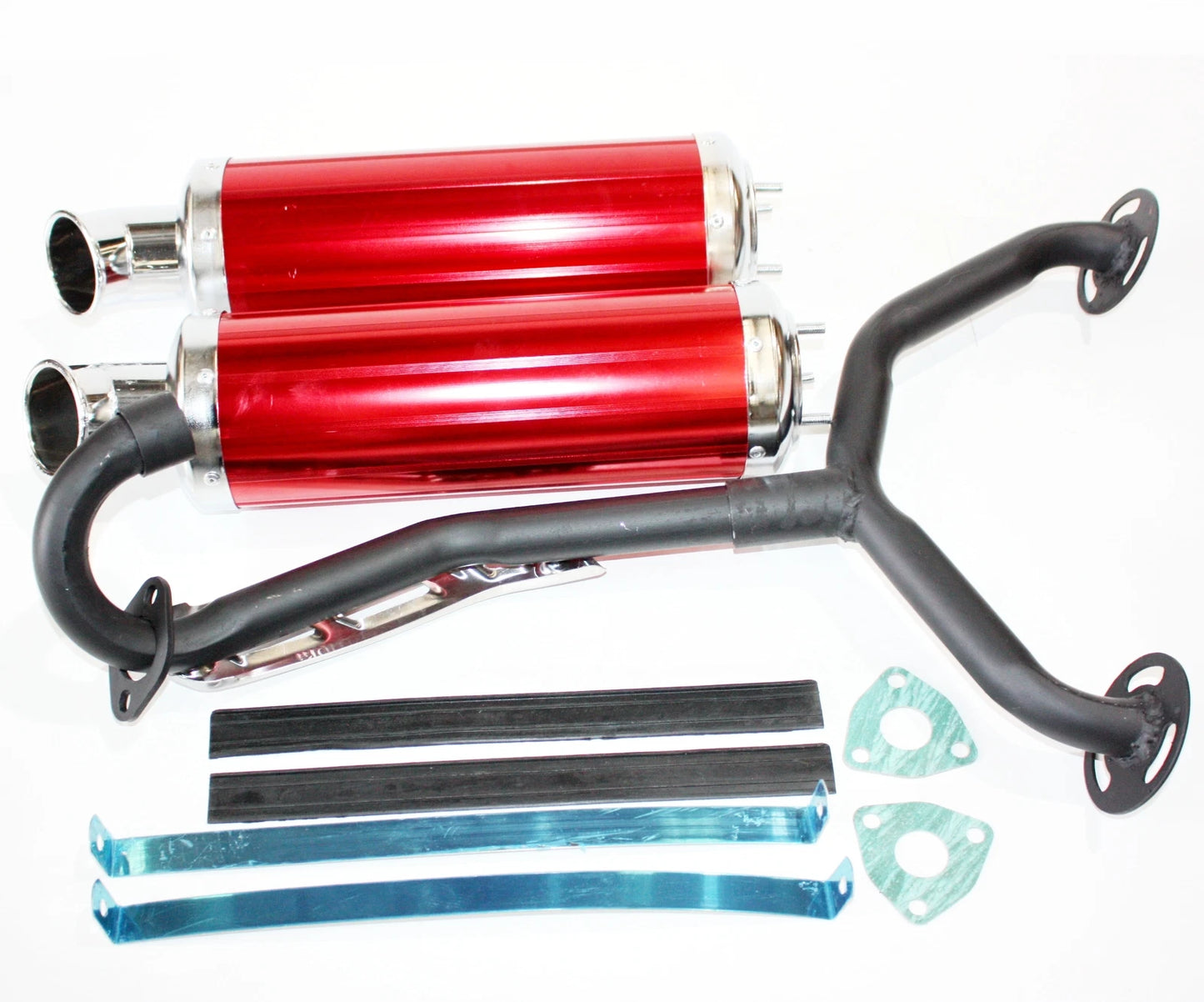 Twin Exhaust Pipe & Alloy Mufflers for 200cc 250cc Dinosaur Style Quad ATV