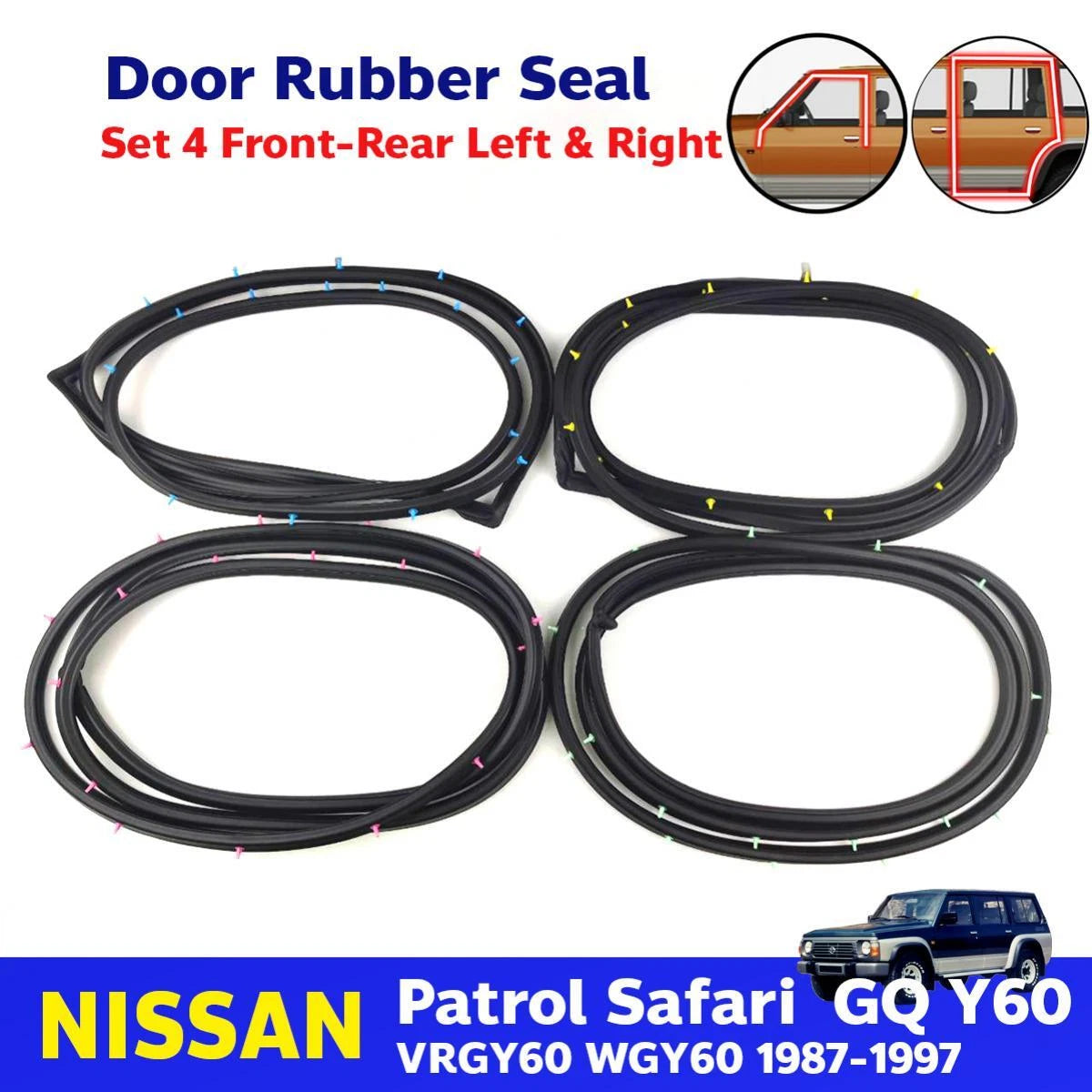 Weatherstrip Door Rubber Set 4 Fits Nissan Patrol Safari GQ Y60 SUV 1987-97 D05