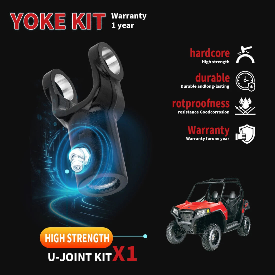 2 x Front Prop Shaft Yoke & U-Joint for Polaris Brutus HD (2013–2018)