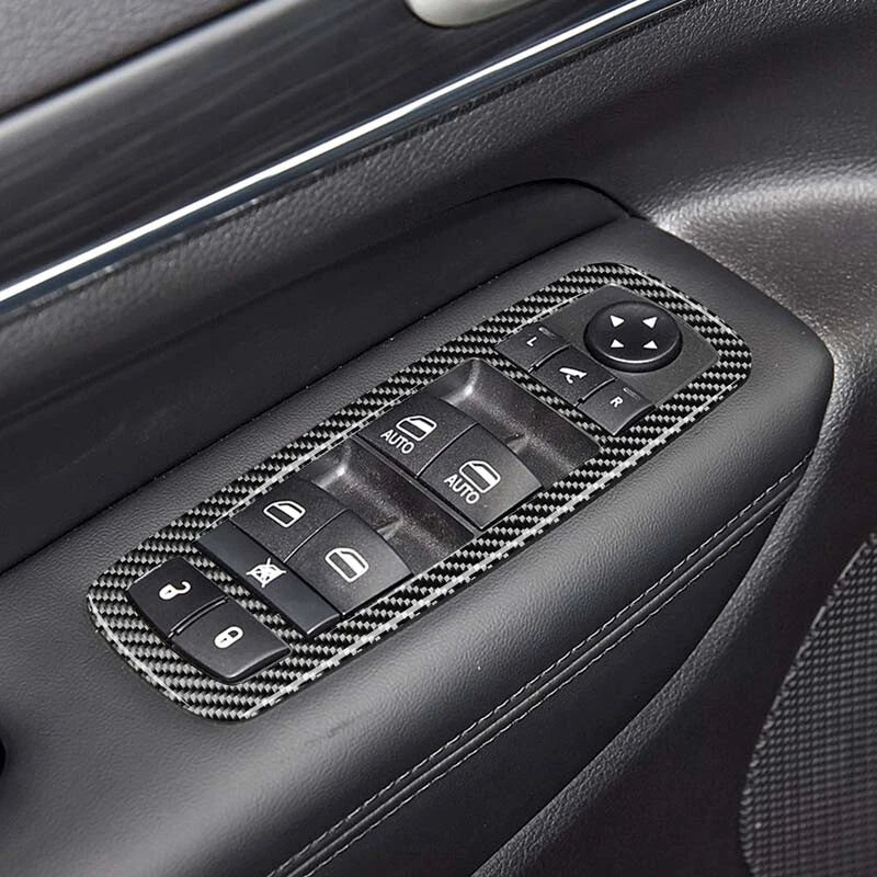 Carbon Fiber Window Control Buttons Cover Trim Fit for Grand Cherokee 2011-2019