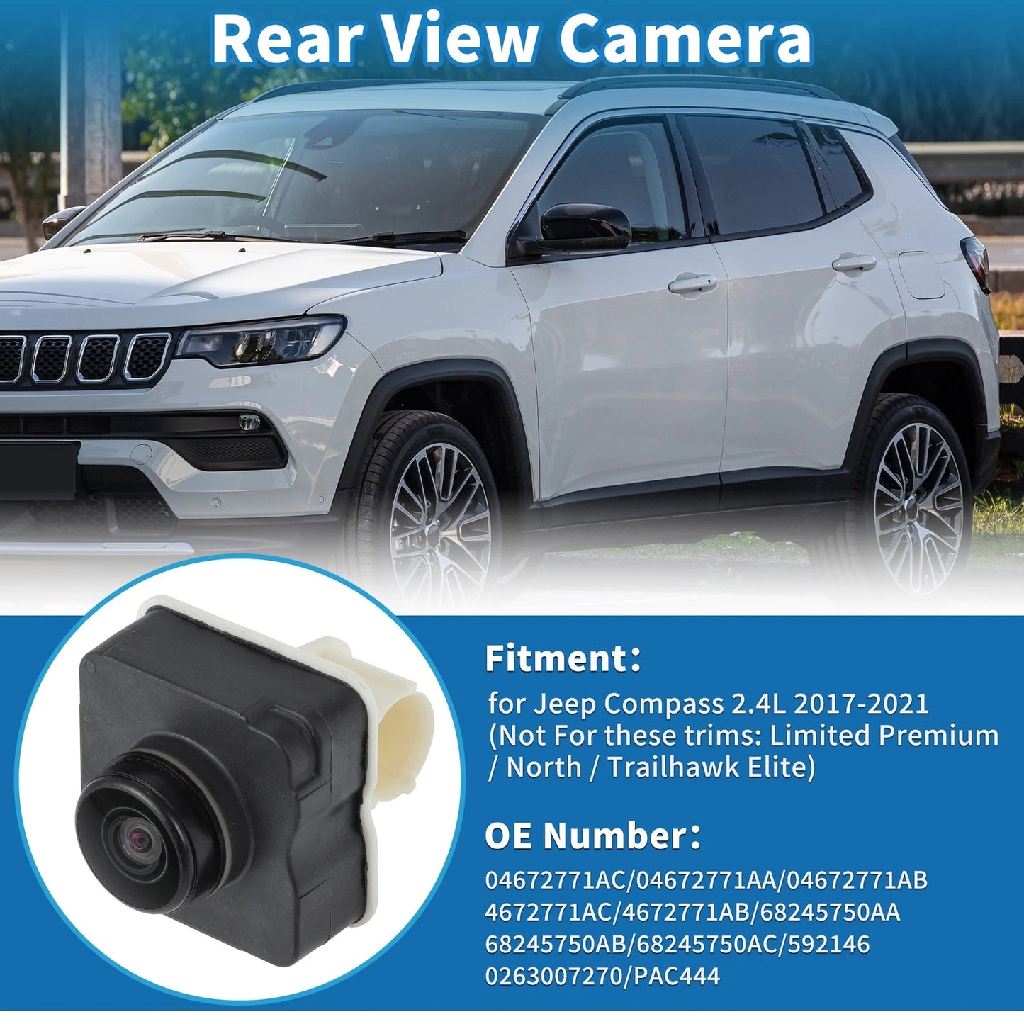 Rear View Camera for Jeep Compass 2.4L 2017-2021 (04672771AC, 04672771AA)
