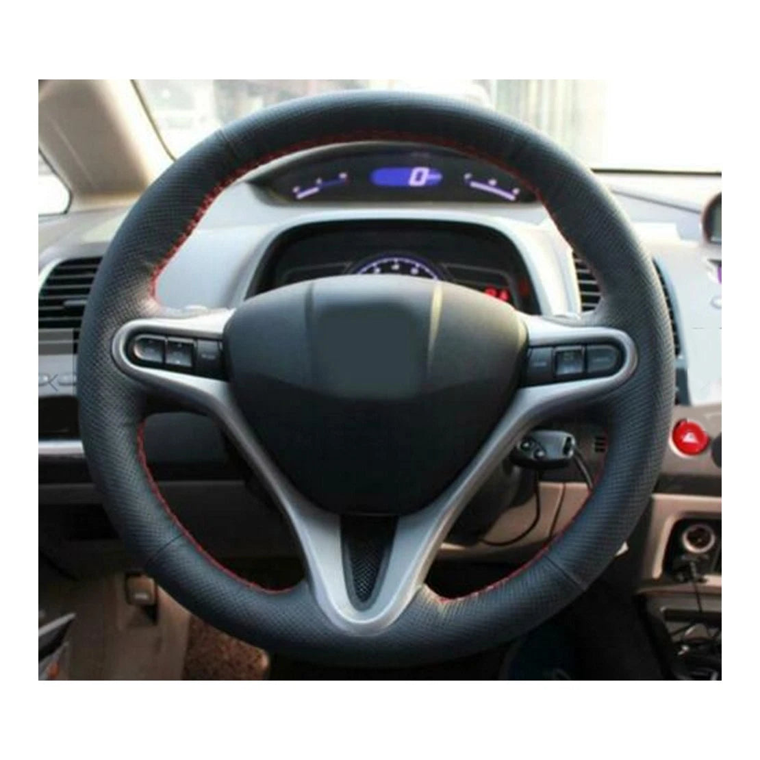 PU Steering Wheel Cover with Red Stitch for Honda Civic MK8 (2005-2011)