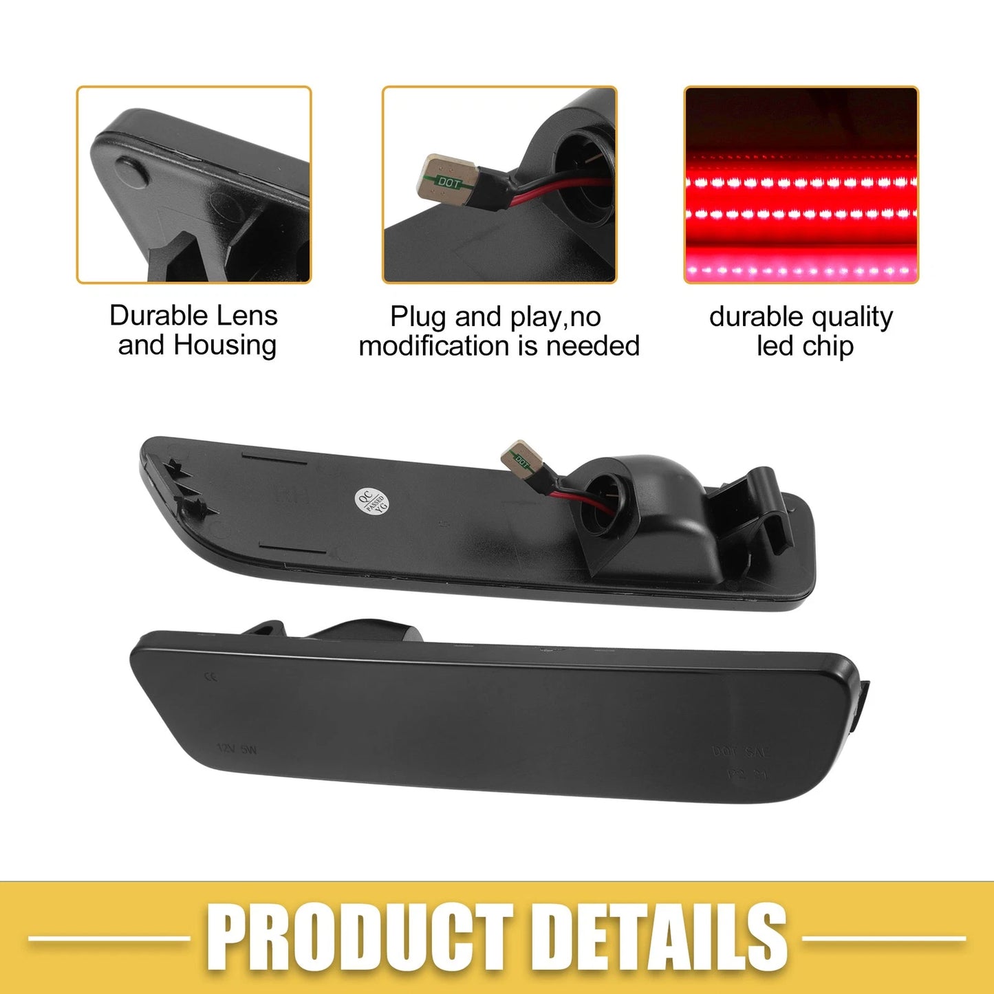 Rear LED Side Marker Light for Ford (2004-2008) - Black Lens, Red Light
