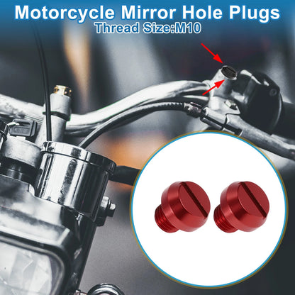 2 x Mirror Hole Plugs M10x1.25 Right Hand Red Mirror Screws for Motorcycle