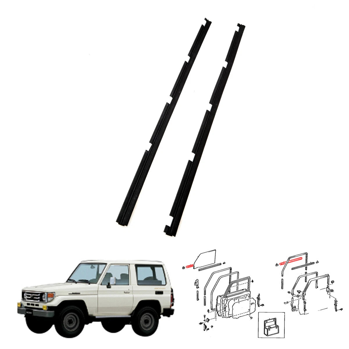 Front Door Glass Weatherstrip for Toyota Land Cruiser BJ70 FJ75 HJ75 1984-1990