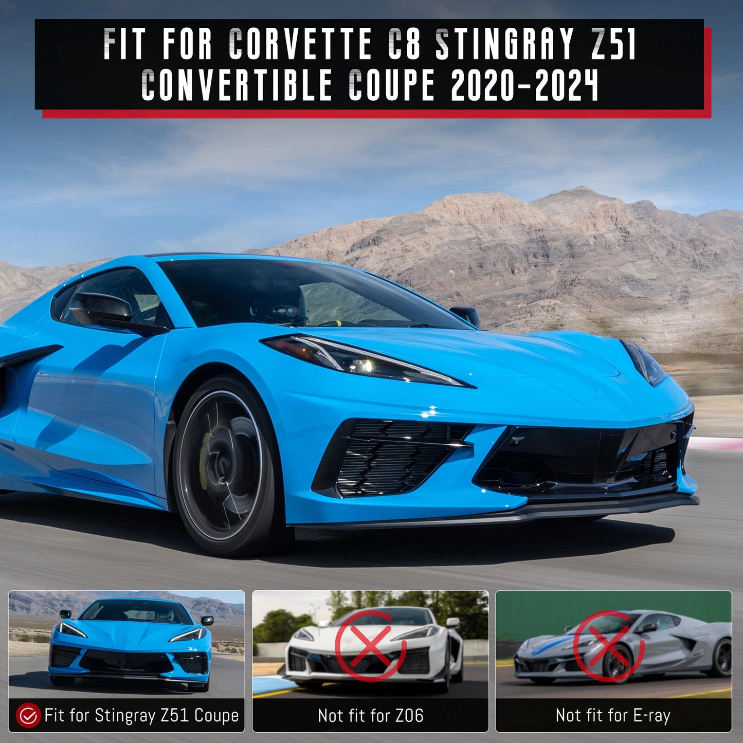 Front Bumper Lip Splitter for 2020-2024 Corvette C8 Z51 Carbon Flash