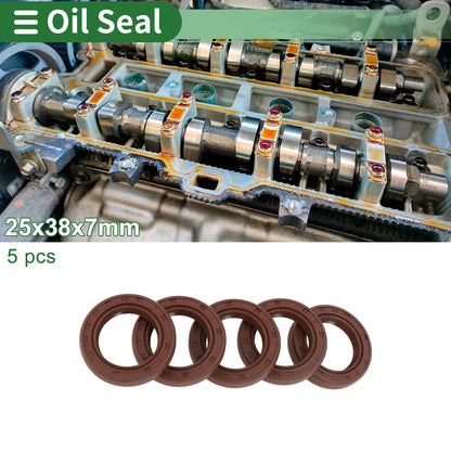 Oil Seal 25x38x7mm FKM Rubber Brown 5 Pcs