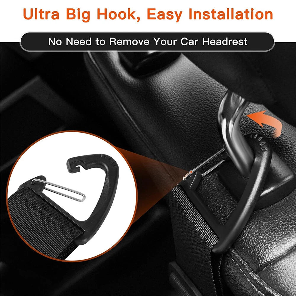 Heavy-Duty Universal Car Seat Headrest Hook Strap - Quick Release - Black
