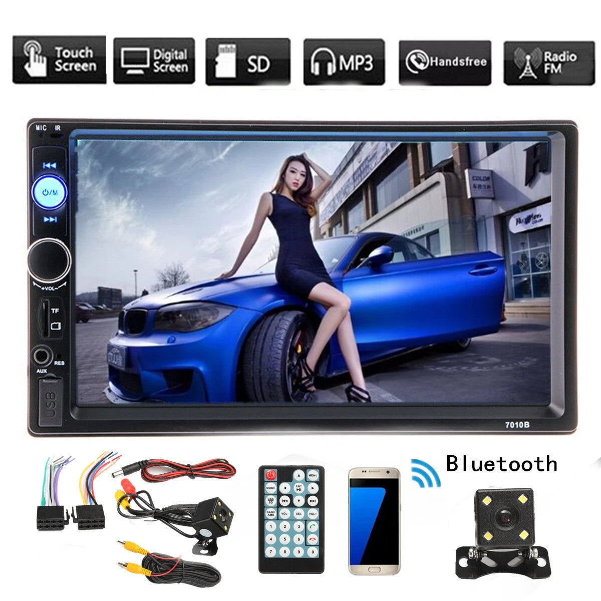 MP5 Car Radio Player Touch Screen 7'' Bluetooth Hands-free Card With Camera