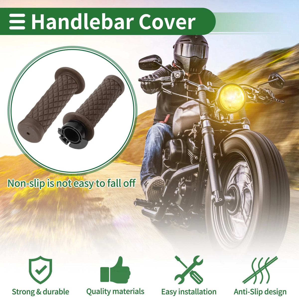7/8 22mm Hand Grips Cover Kit TPU Dark Brown for Motorcycle