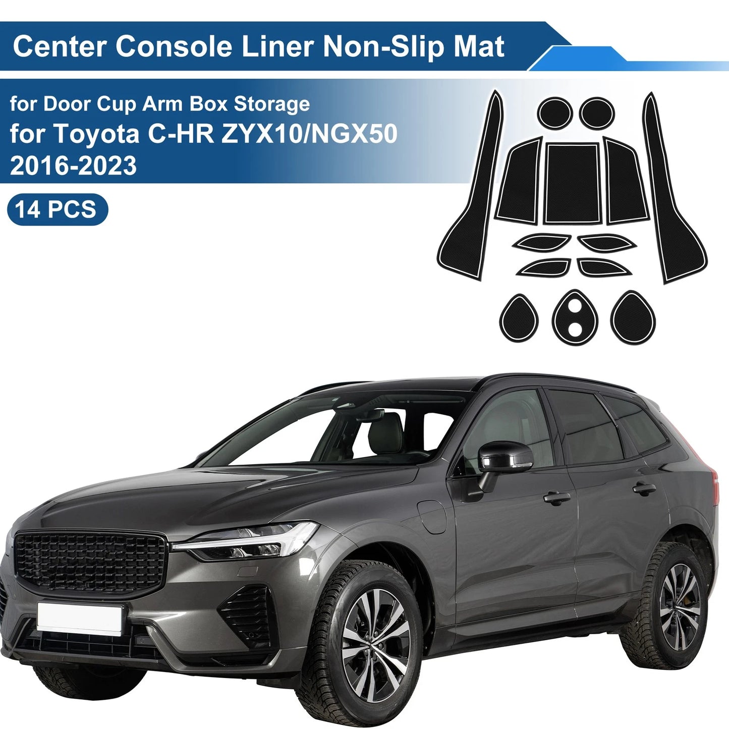 Non-Slip Mat for Toyota C-HR ZYX10/NGX50 PVC White 14 Pcs (2016–2023)