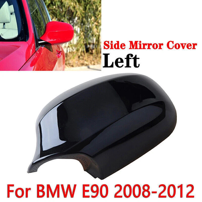 Gloss Black Textured Mirror Cover Caps for BMW LCI E90 328i 335i (2009-2011)