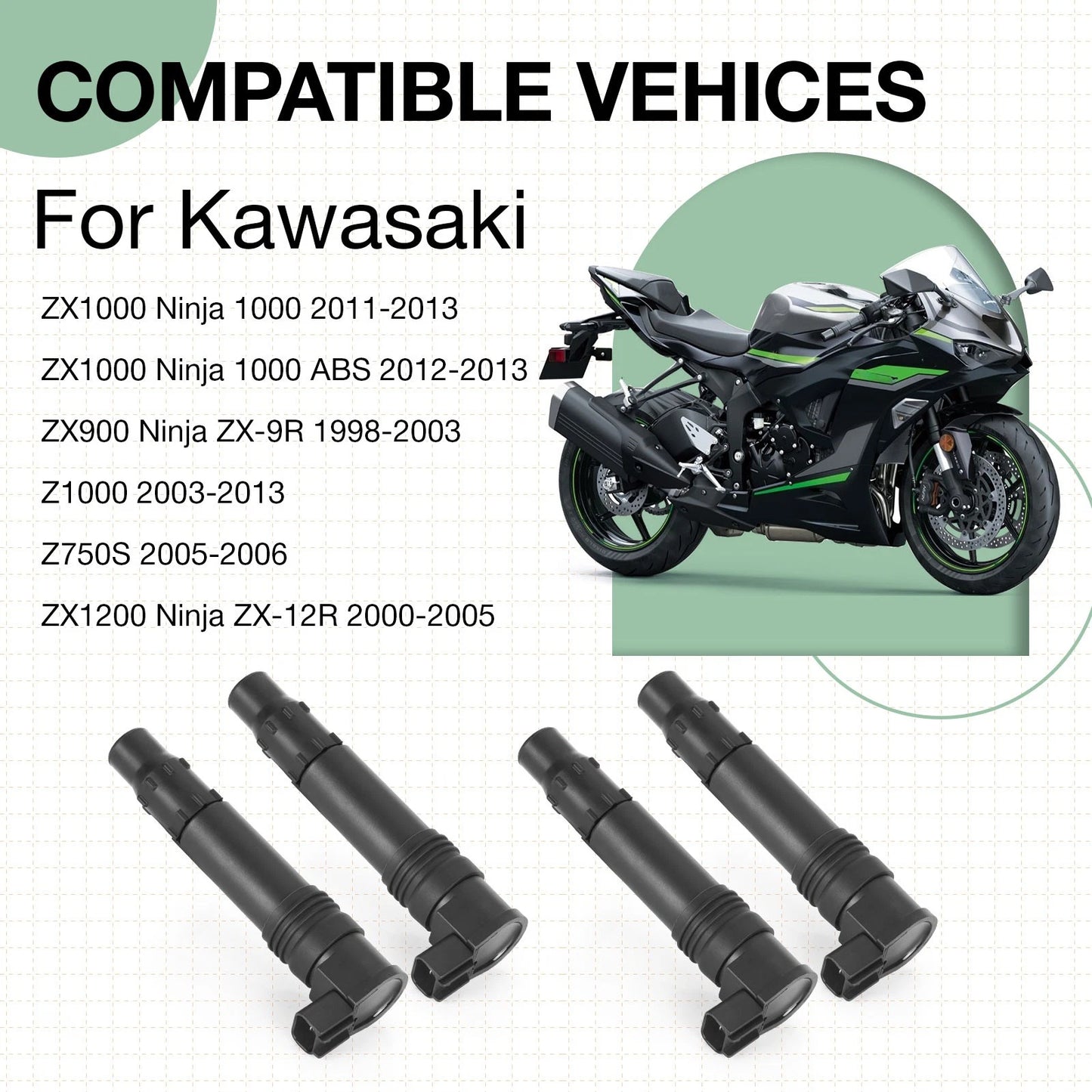4 x Ignition Coils for Kawasaki ZX1000 Ninja 1000 (2011–2013)