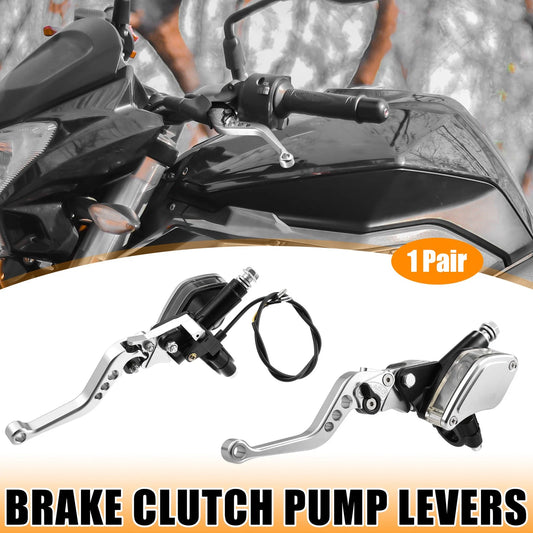 1 Pair Brake Clutch Pump Lever for 7/8" 22mm Motorcycle Handlebar Silver Tone
