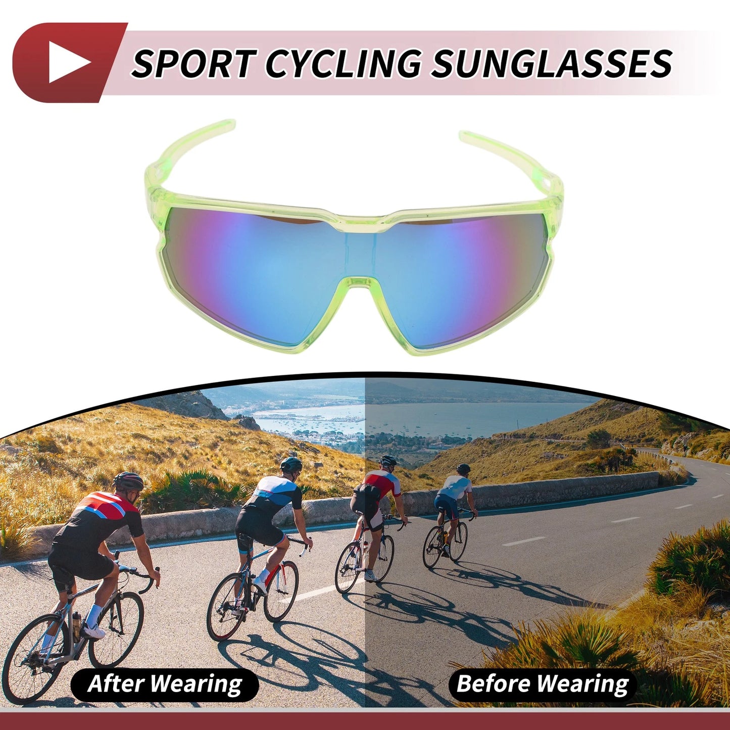 Motorcycle Riding Goggles Blue Lens Green Frame PC Cycling Sunglasses