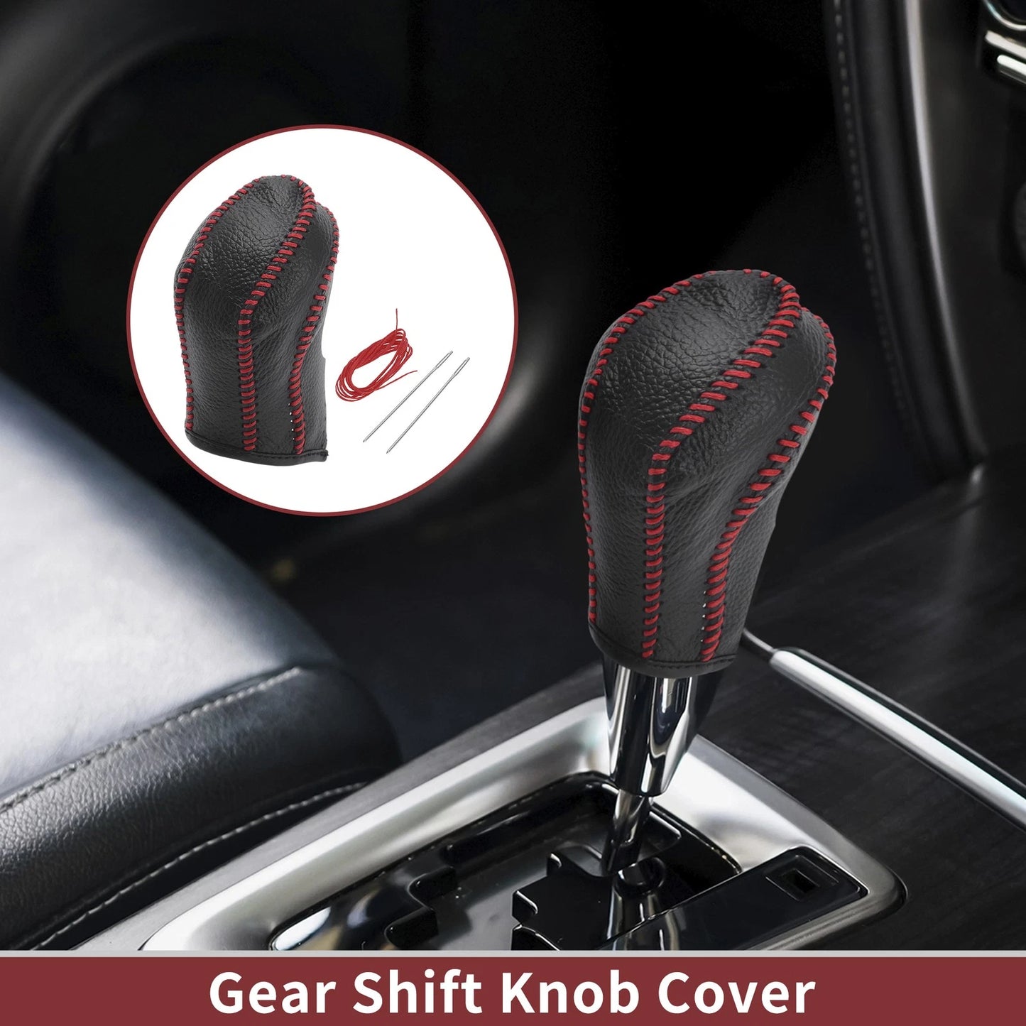 Gear Shift Knob Cover for Nissan Maxima 2016-2023 Black Red Faux Leather