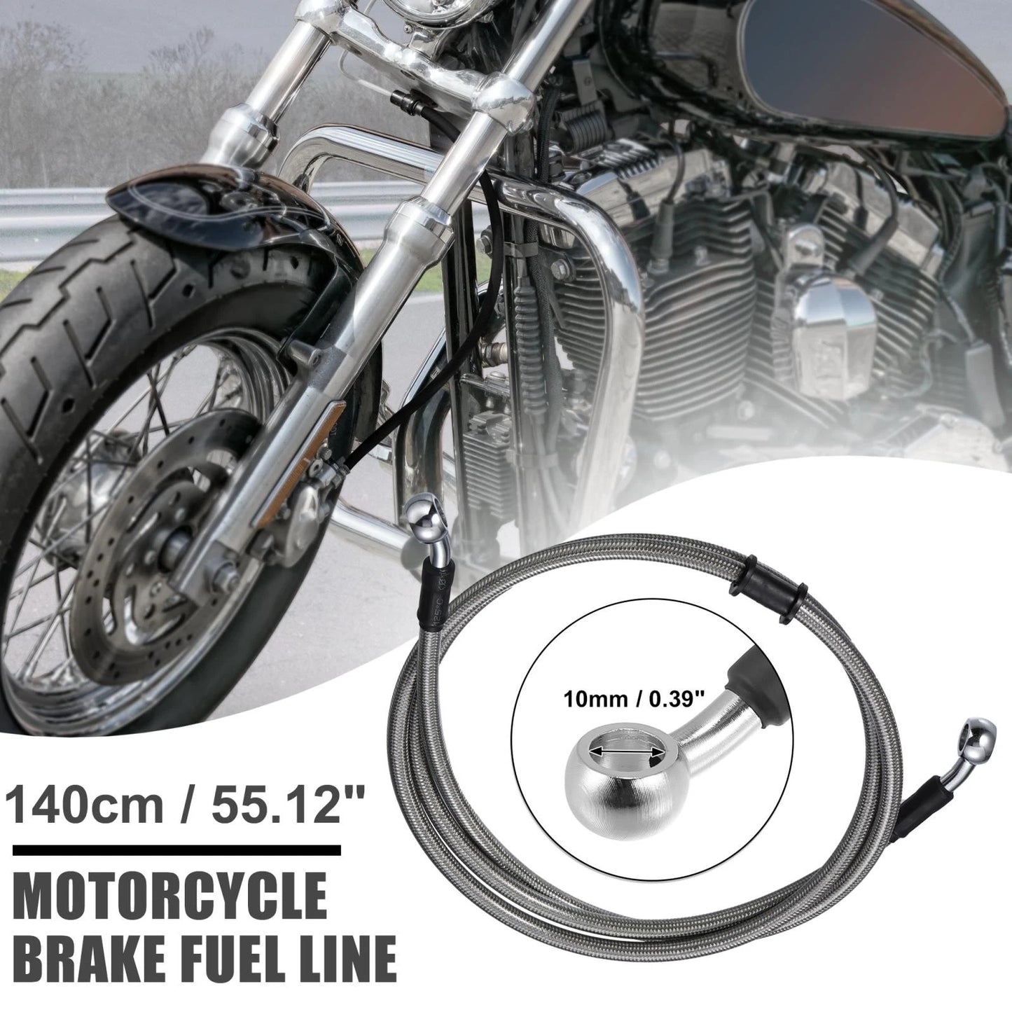 140cm Braided Brake Clutch Oil Hoses Line Pipe Silver Tone for Motorcycle ATV