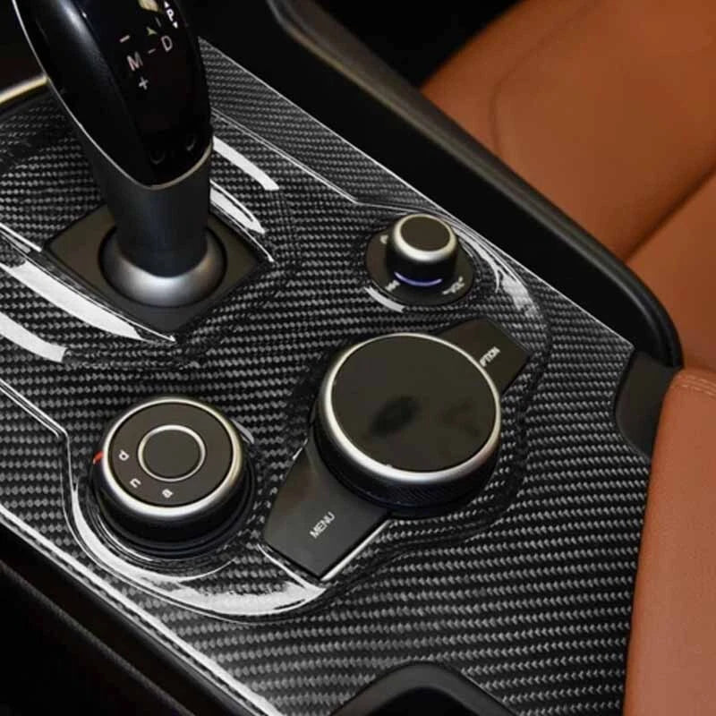 100% Carbon Fiber Console Gear Shift Panel Trim For Alfa Romeo Giulia 2017-2019