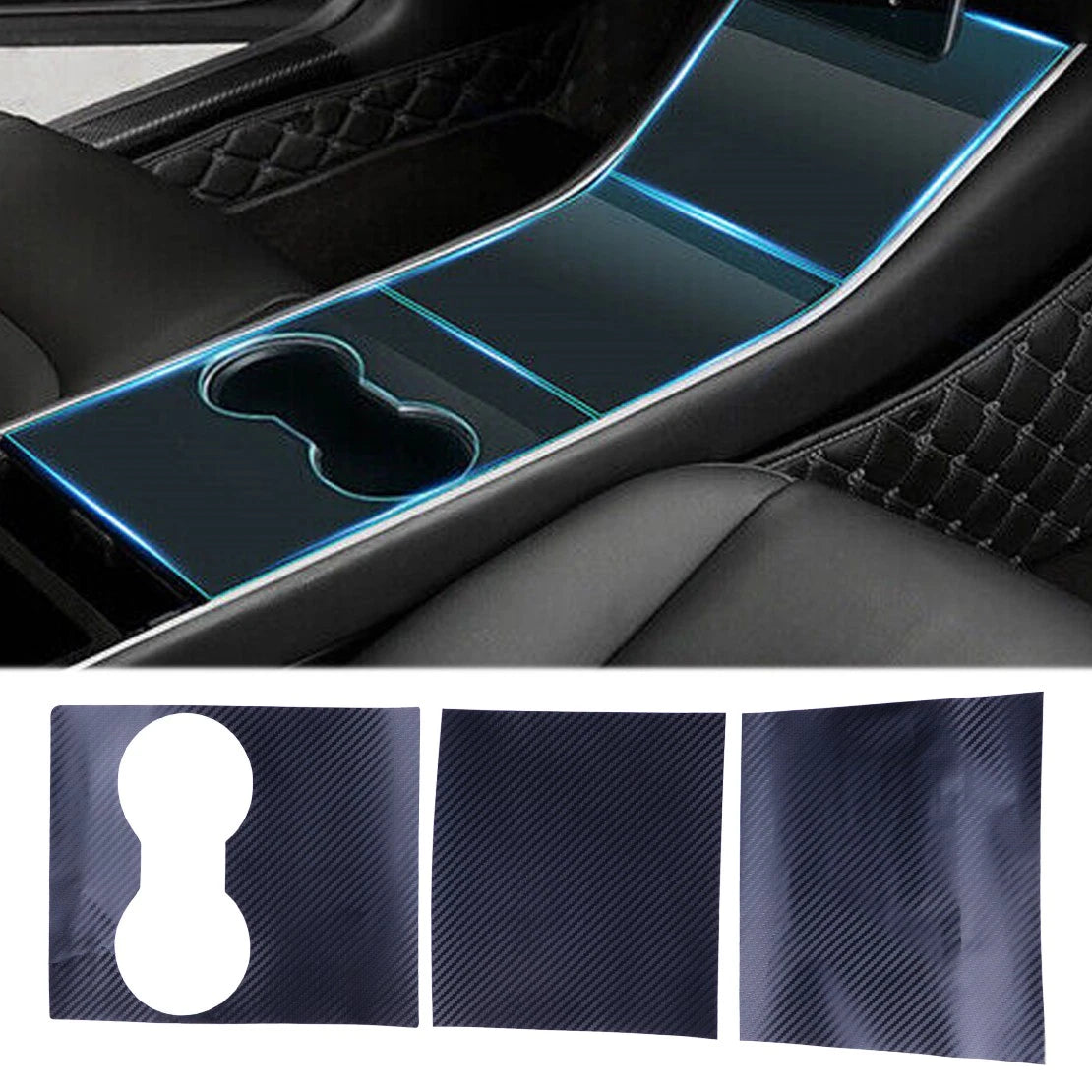 5x Carbon Fiber Center Console Trim for Tesla Model 3 (2017-2023)