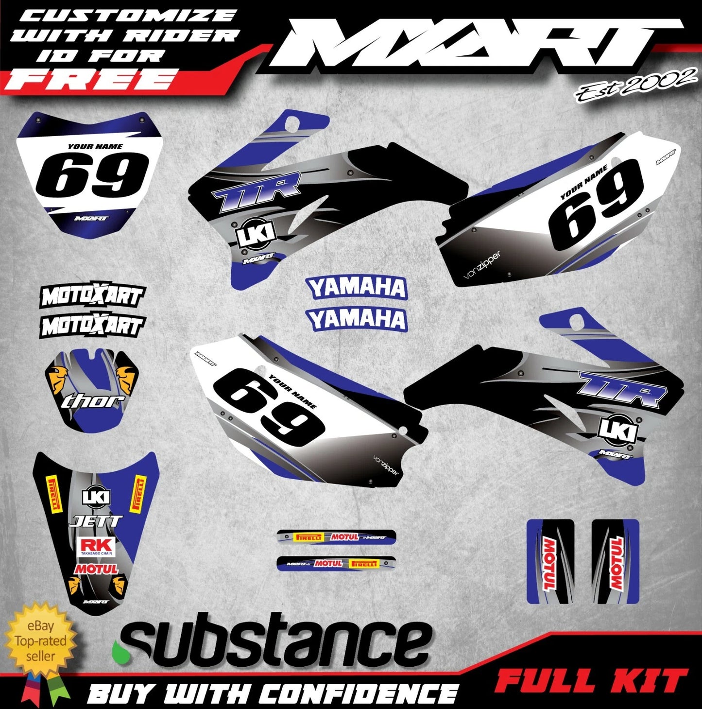 Custom Graphic Kit STEEL STYLE Decals Stickers for Yamaha TTR 110 (2008-2023)