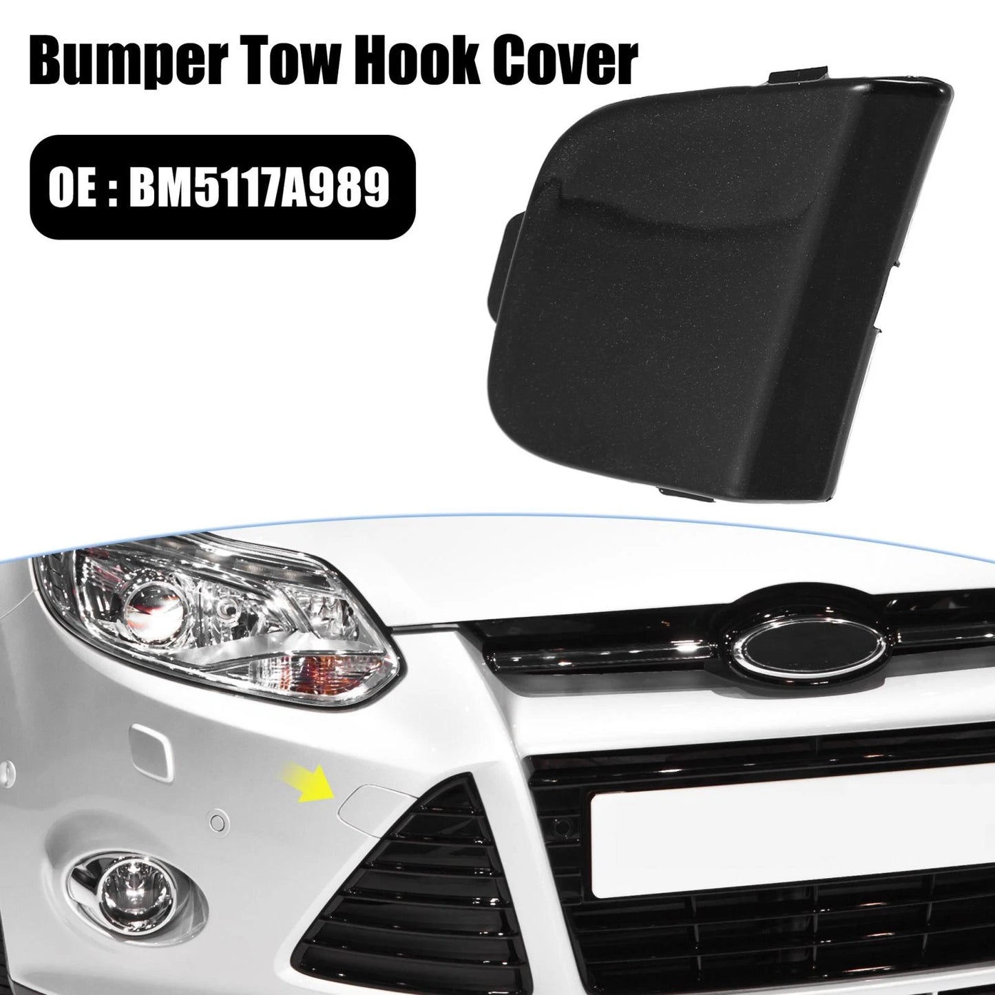 Black Front Bumper Tow Hook Cover for Ford Focus MK3 (2012-2014)