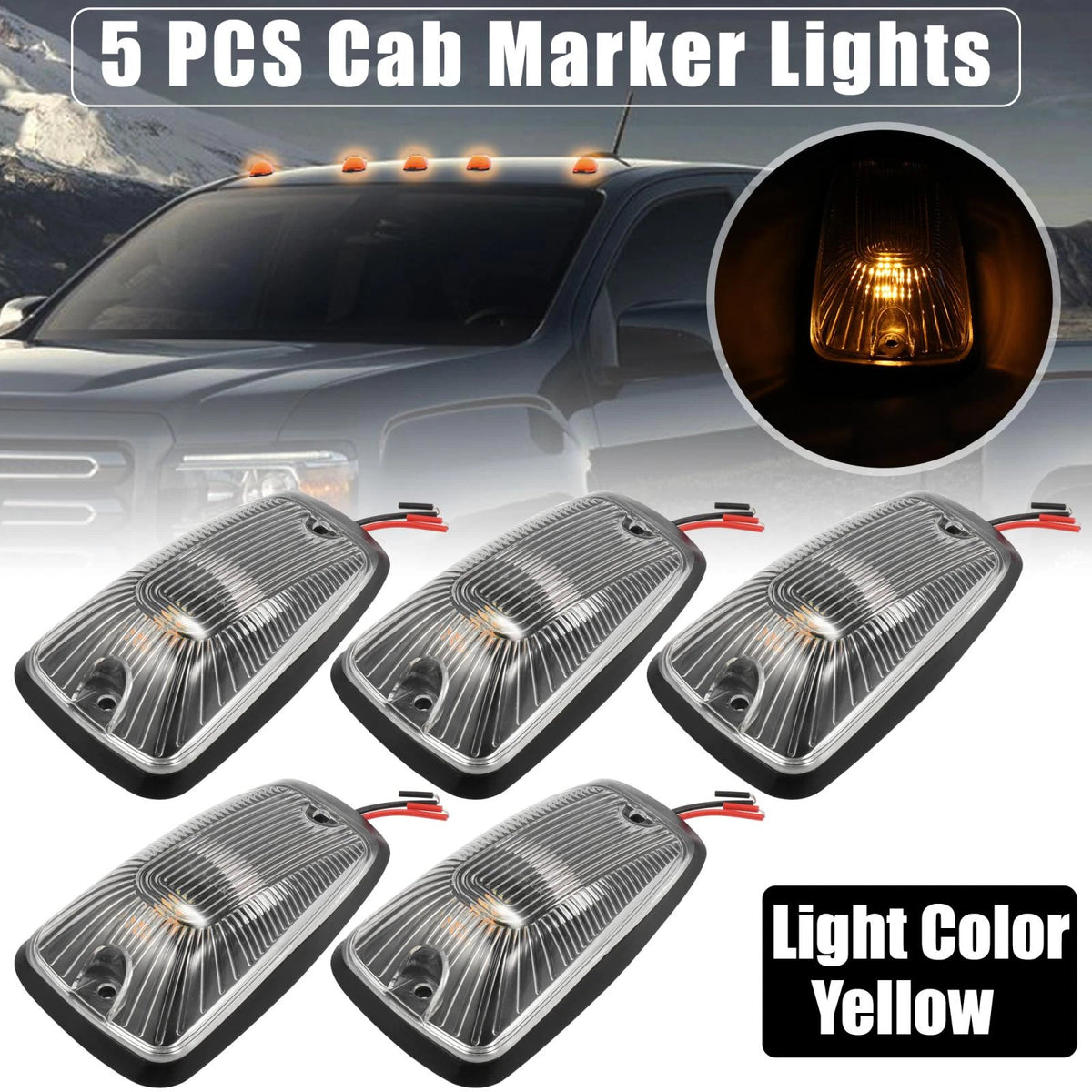 5 x Top Cab Marker Light Clear Cover Yellow for Chevrolet K2500 (1998-2000)