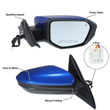 3 Pin Right Side Door Mirror Assembly Blue for Honda Civic (2016-2021)
