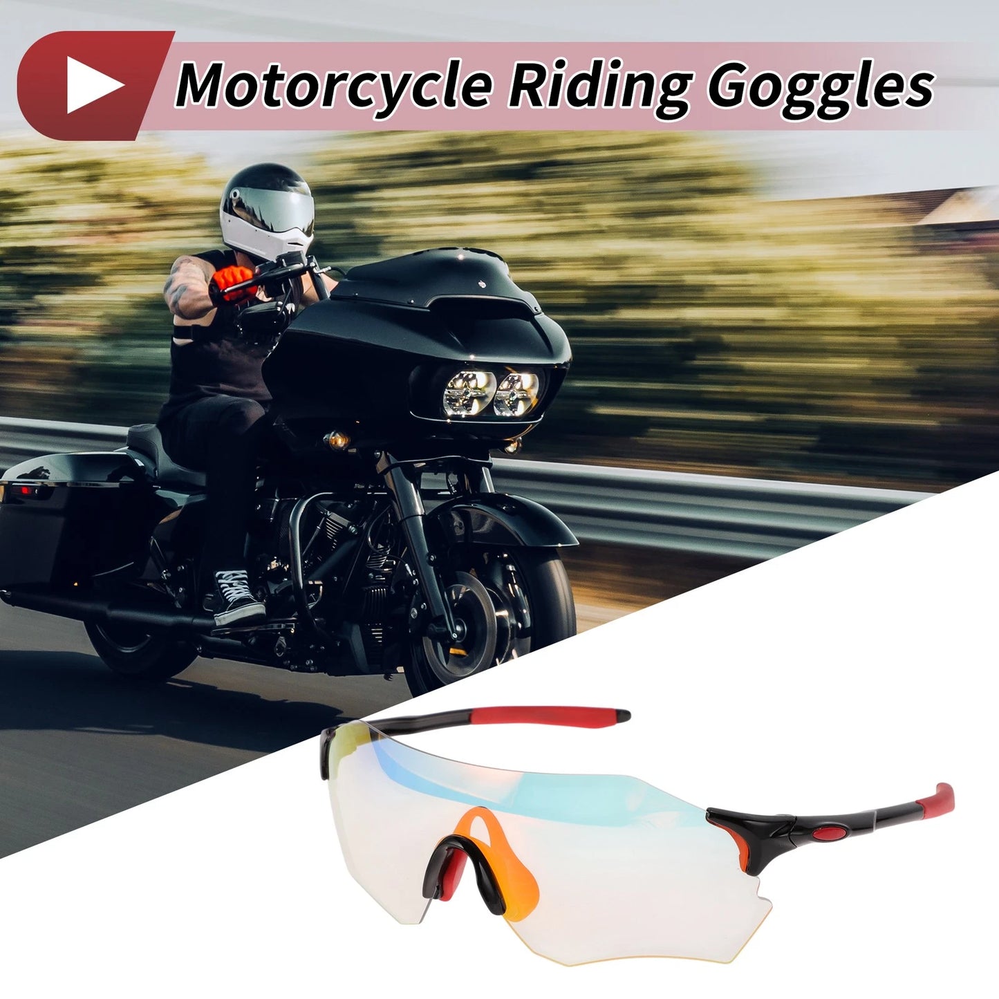 Motorcycle Riding Goggles Light Red Lens Baked Red Frame PC TPU
