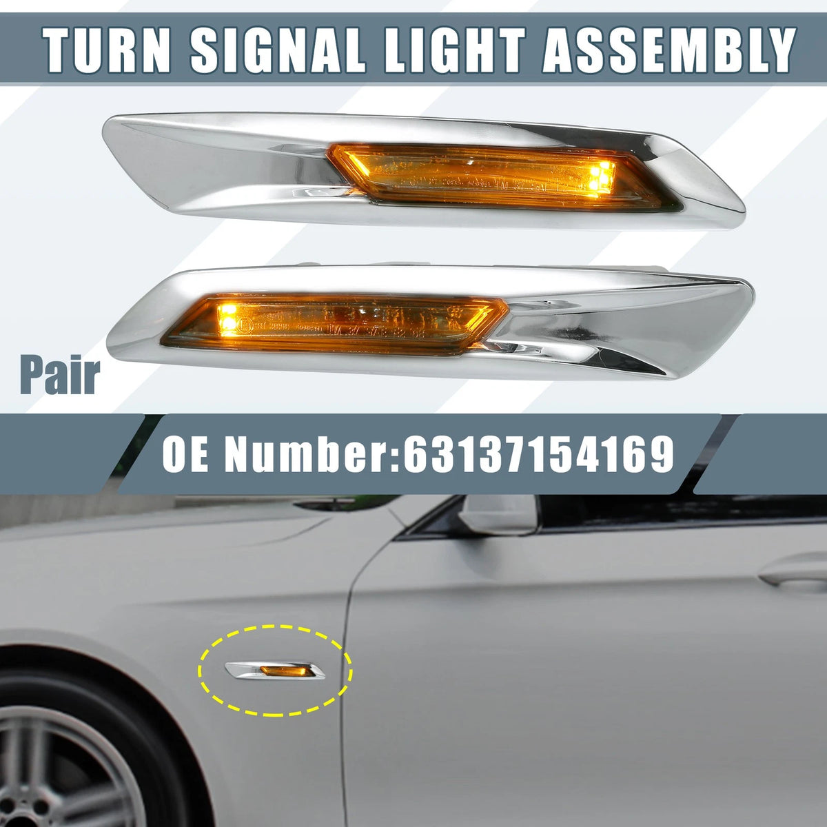 Side Marker Turn Signal Amber Lights for BMW 528i 535i 550i (2011-2016)