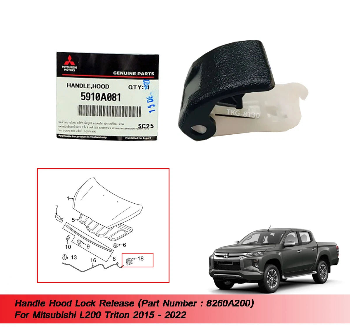 Hood Lock Release for Mitsubishi L200 Triton (2015-2022)