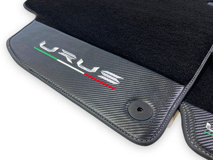 Black Floor Mats for Lamborghini Urus 2018-2024 with Carbon Fiber Leather