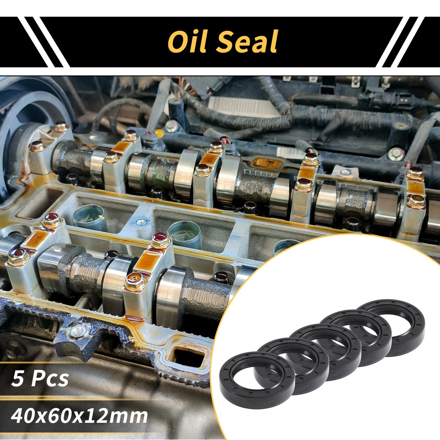 Oil Seal / 5 Pcs / Rotary Shaft Seal NBR Rubber 40x60x12mm