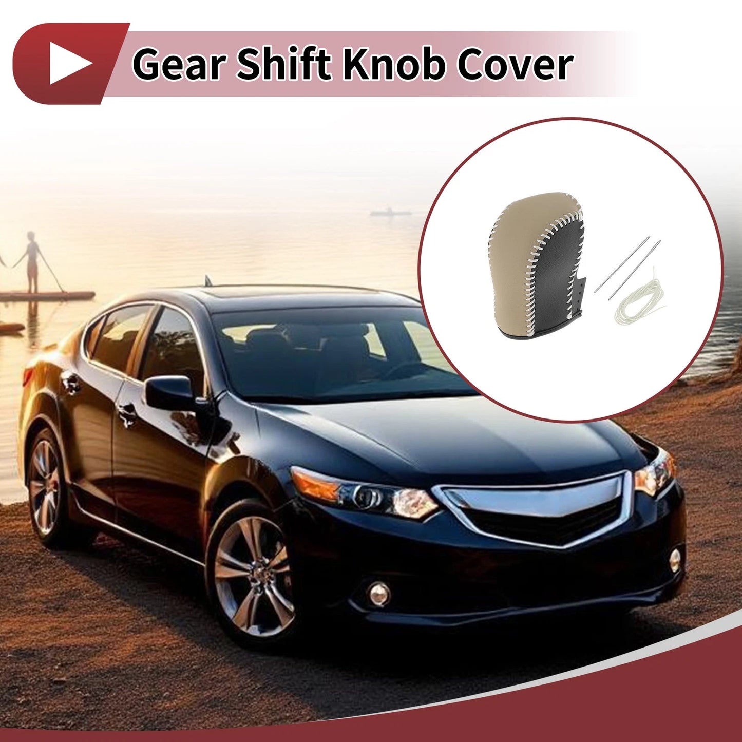 1 Pc Gear Shift Knob Cover for Acura ZDX Black Beige Faux Leather (2010 - 2012)