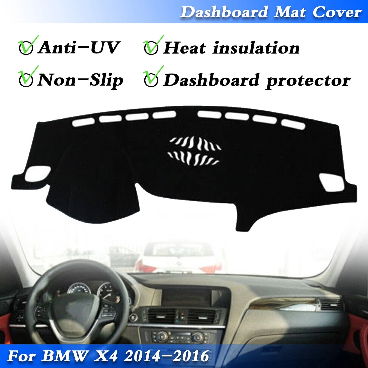 Dash Cover for BMW X4 2014-2016, Black Dashboard Mat Sun Visor Pad