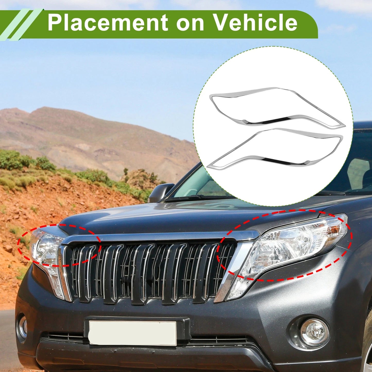Front Left Right Headlight Trim Bezel for Toyota Prado FJ150 (2014-2017)