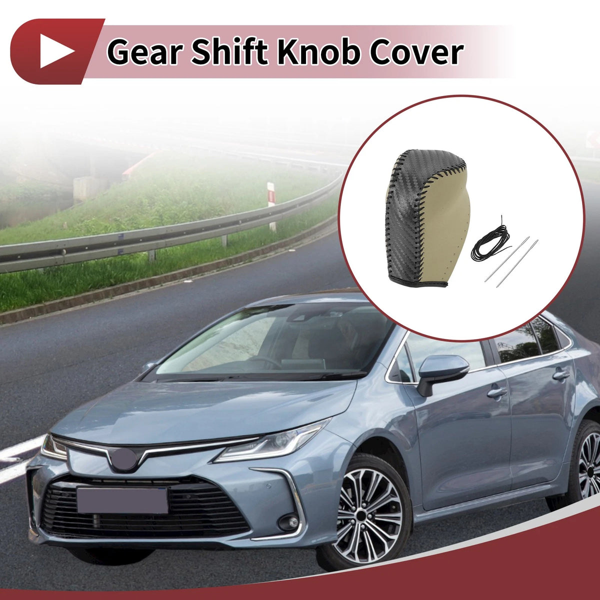 Gear Shift Knob Cover Beige Faux Leather 1 Pc for Toyota Corolla (2014–2018)