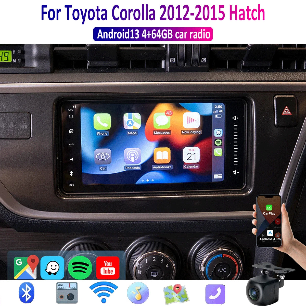 7'' Apple CarPlay Android Auto Radio for Toyota Corolla (2012-2015)