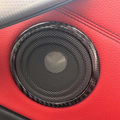 2pcs Carbon Fiber Door Speaker Ring Cover Trim fit For BMW 3 Series 2008-2011