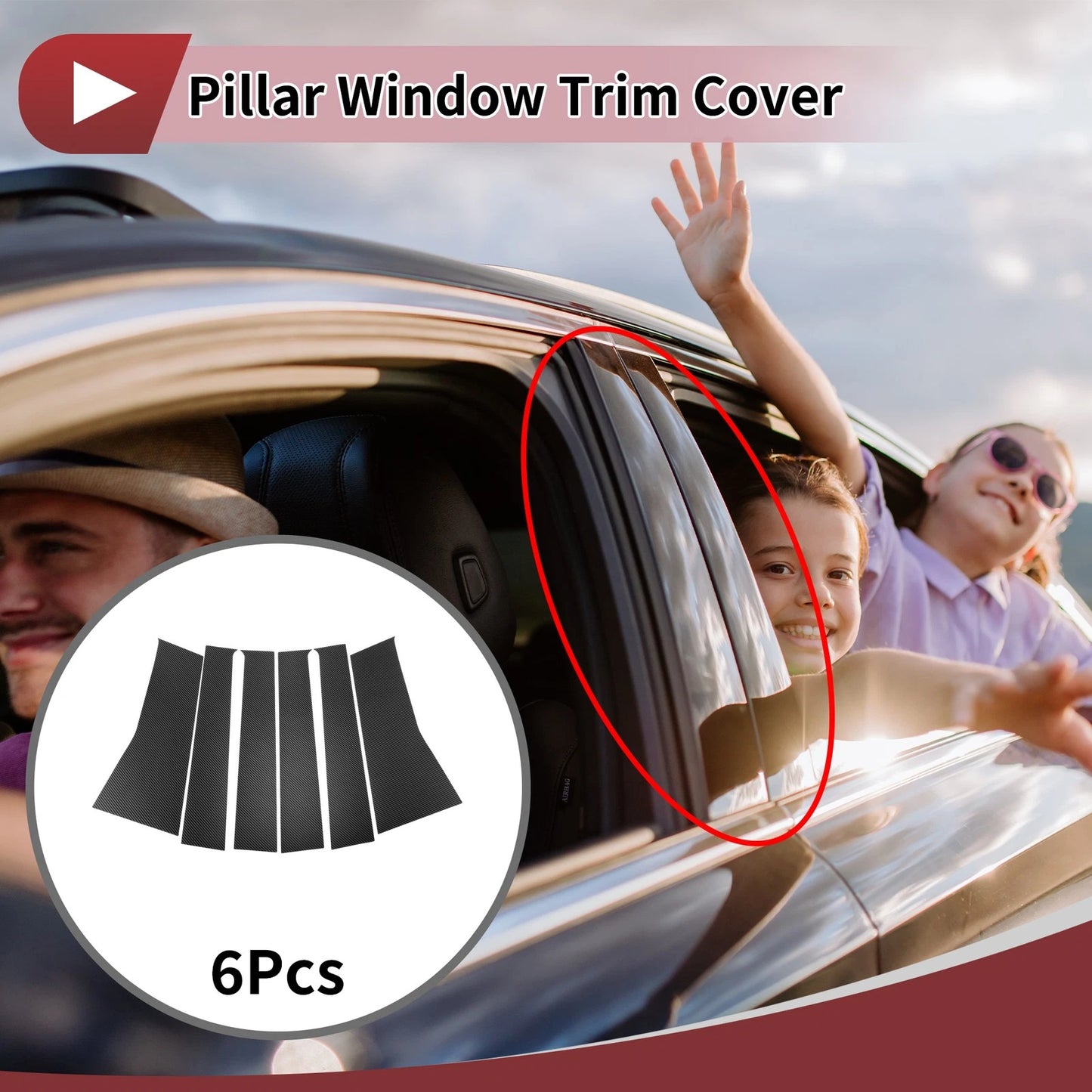 Carbon Fiber Car Door Pillar Window Trim / 6 Pcs for Toyota Avanza (2022–2025)