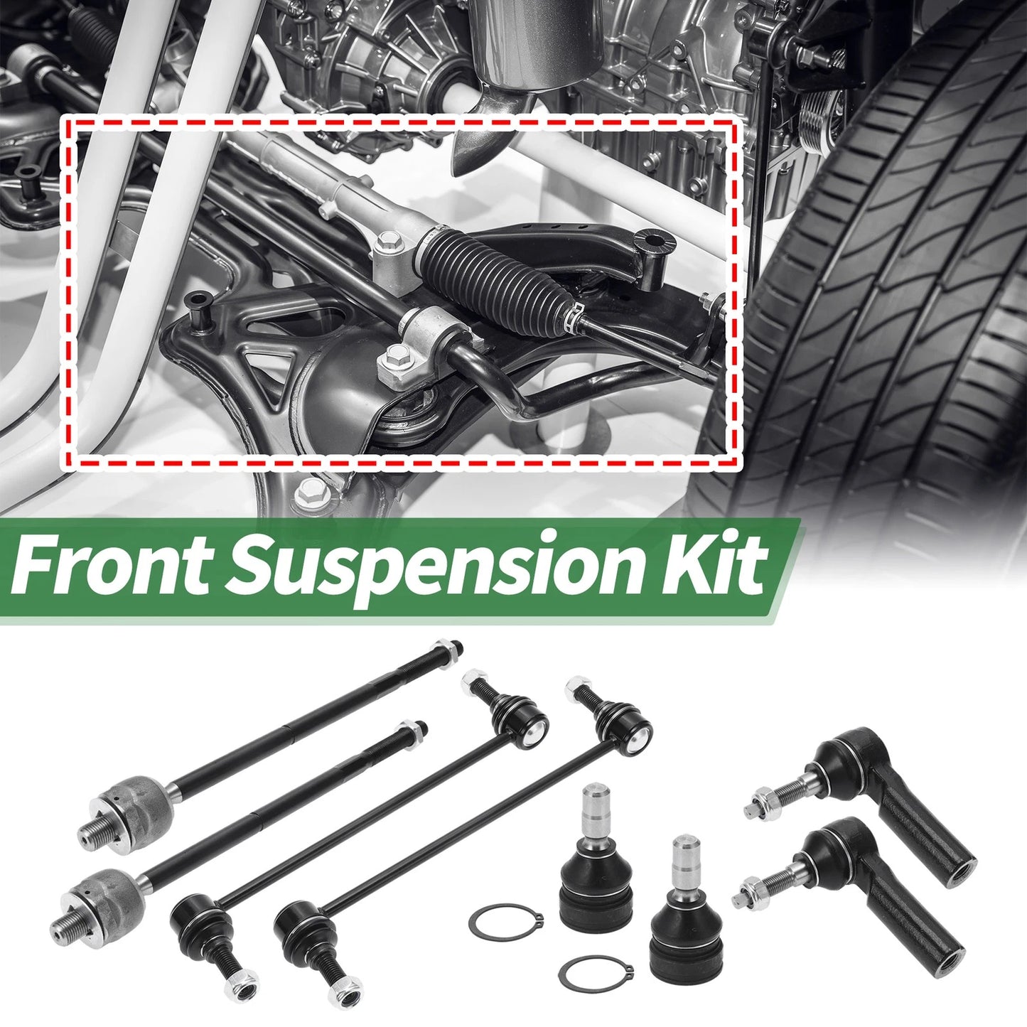 8pcs Front Suspension Kit Tie Rod Ends & Sway Bar Links for Ford Mustang (2005-2014)
