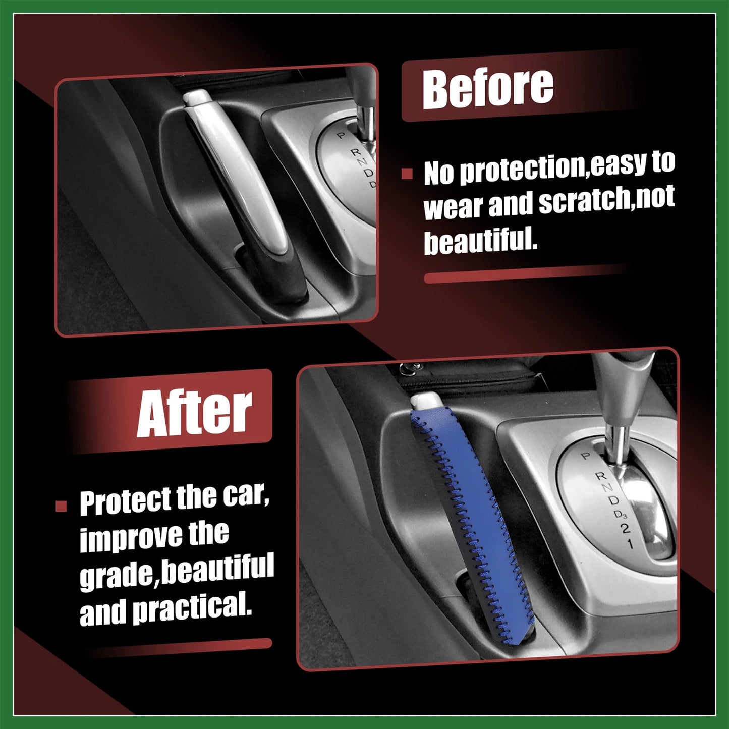 Faux Leather Handbrake Cover for Ford - Black Blue (Compatible with Various Years)