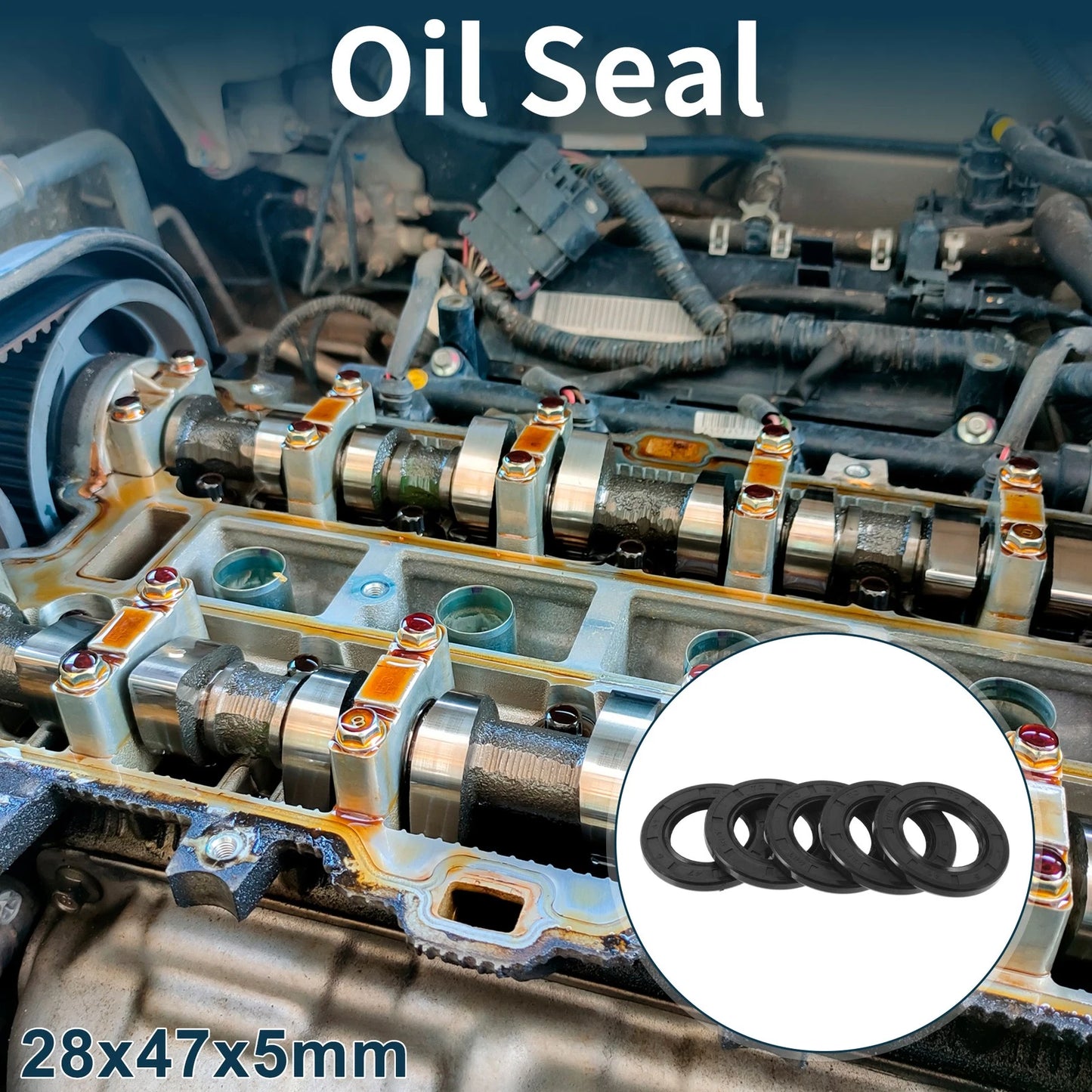 Oil Seal 28x47x5mm NBR Black 5Pcs