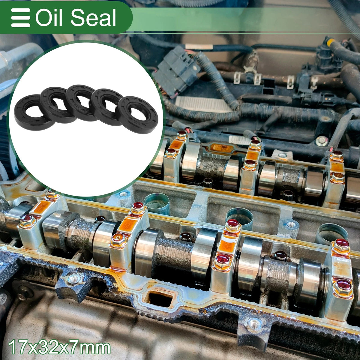 Oil Seal Seal Ring NBR Rubber 17x32x7mm Black 5 Pcs