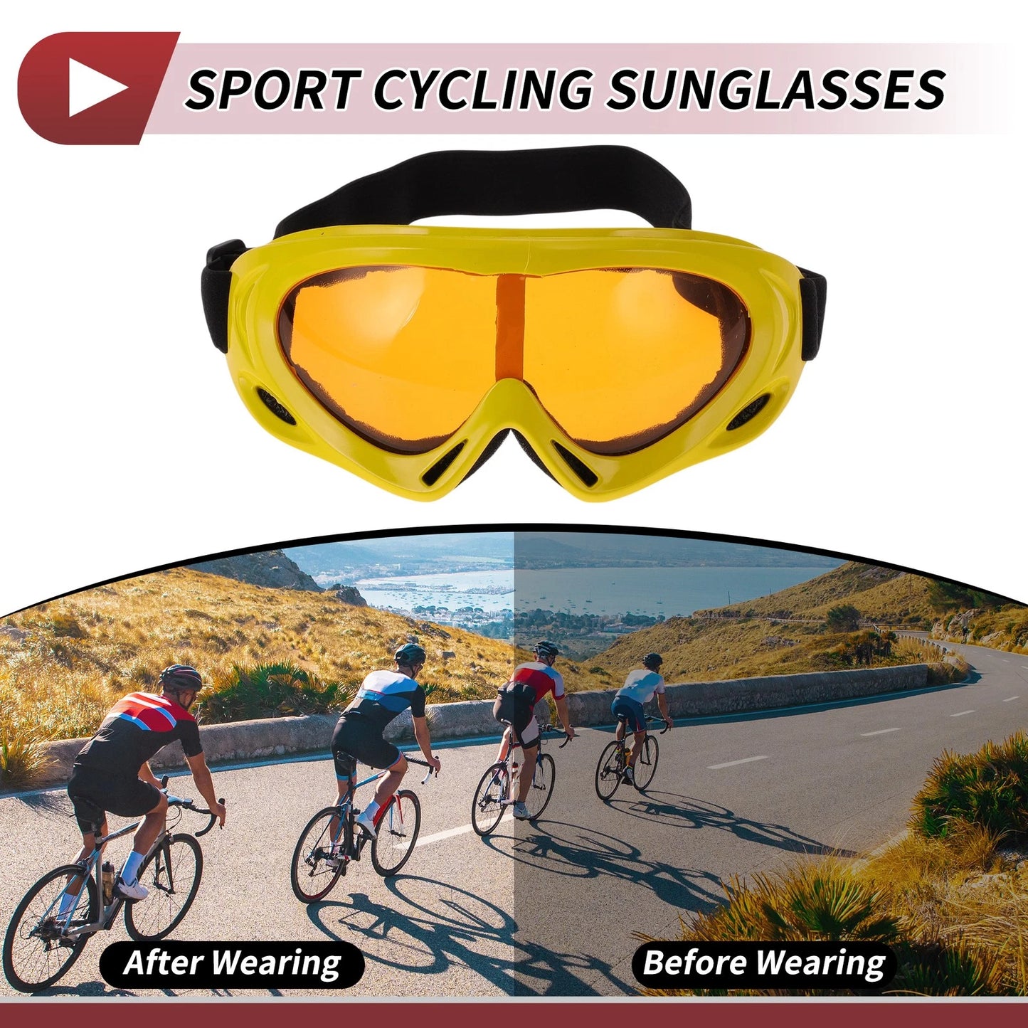 Goggles for Motorcycle Riding Orange Lens Yellow Frame PC TPU
