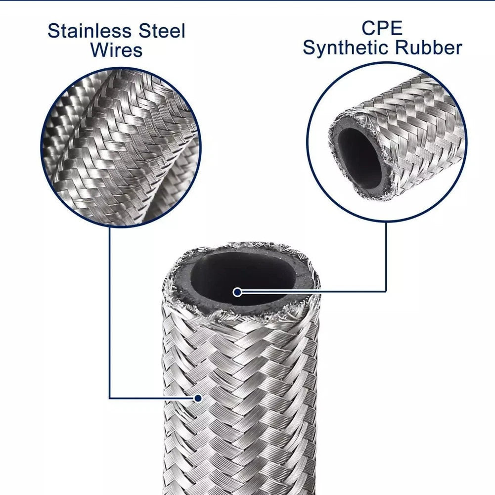 6M AN6 Stainless Steel Braided Fuel Hose for Universal Applications