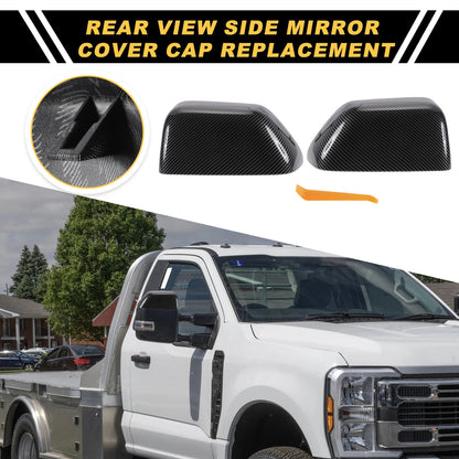 Rearview Mirror Cover Cap 2 x Black Carbon Fiber for Ford F-250 F-350 F-450