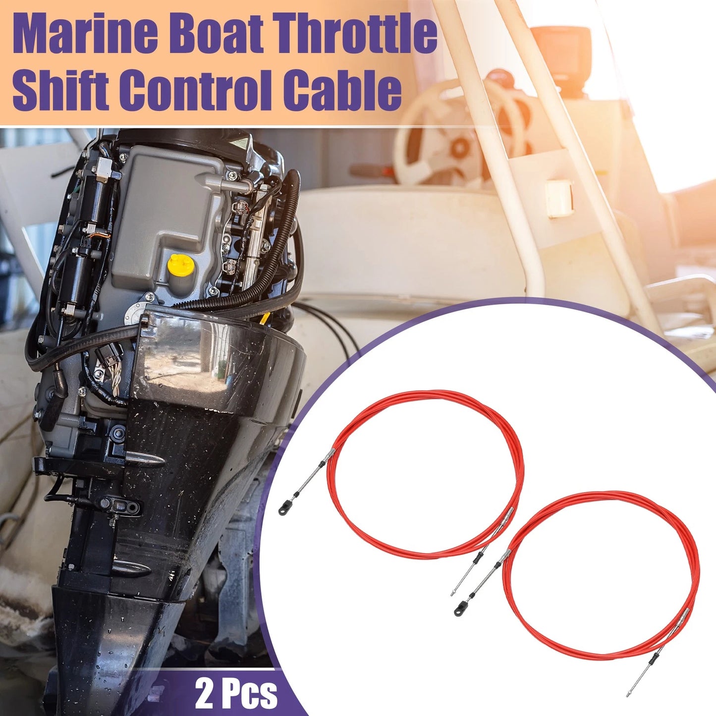 2 x 500cm 16FT Marine Throttle Control Cable Red with Fastening Head